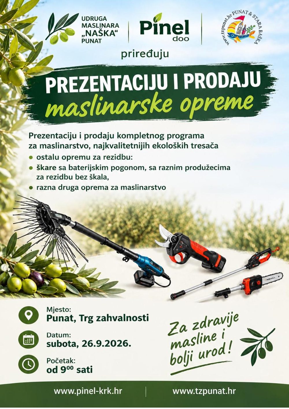 Presentation and sale of olive growing equipment
