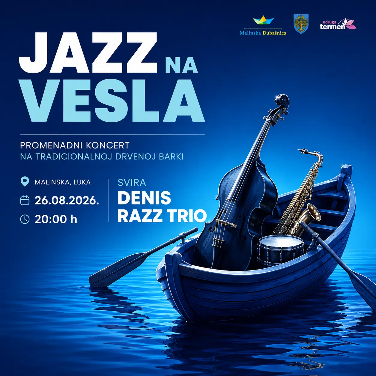 Jazz Na Vesla: DENIS RAZZ TRIO – A Promenade Concert on a Traditional Wooden Boat